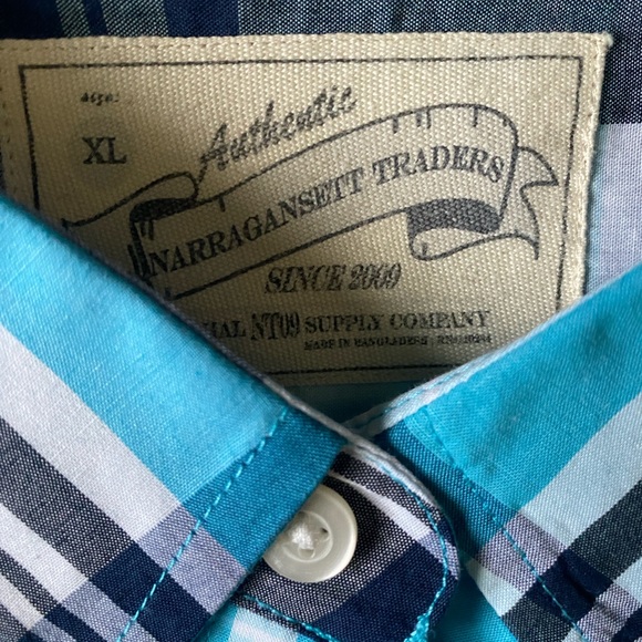 NARRAGANSETT TRADERS Men’s Blue White Casual Button Down Long Sleeve Shirt Sz XL - Picture 4 of 4